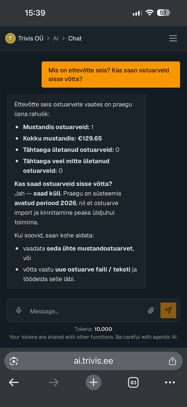 Ostuarve jäädvustamine Trivise rakenduses
